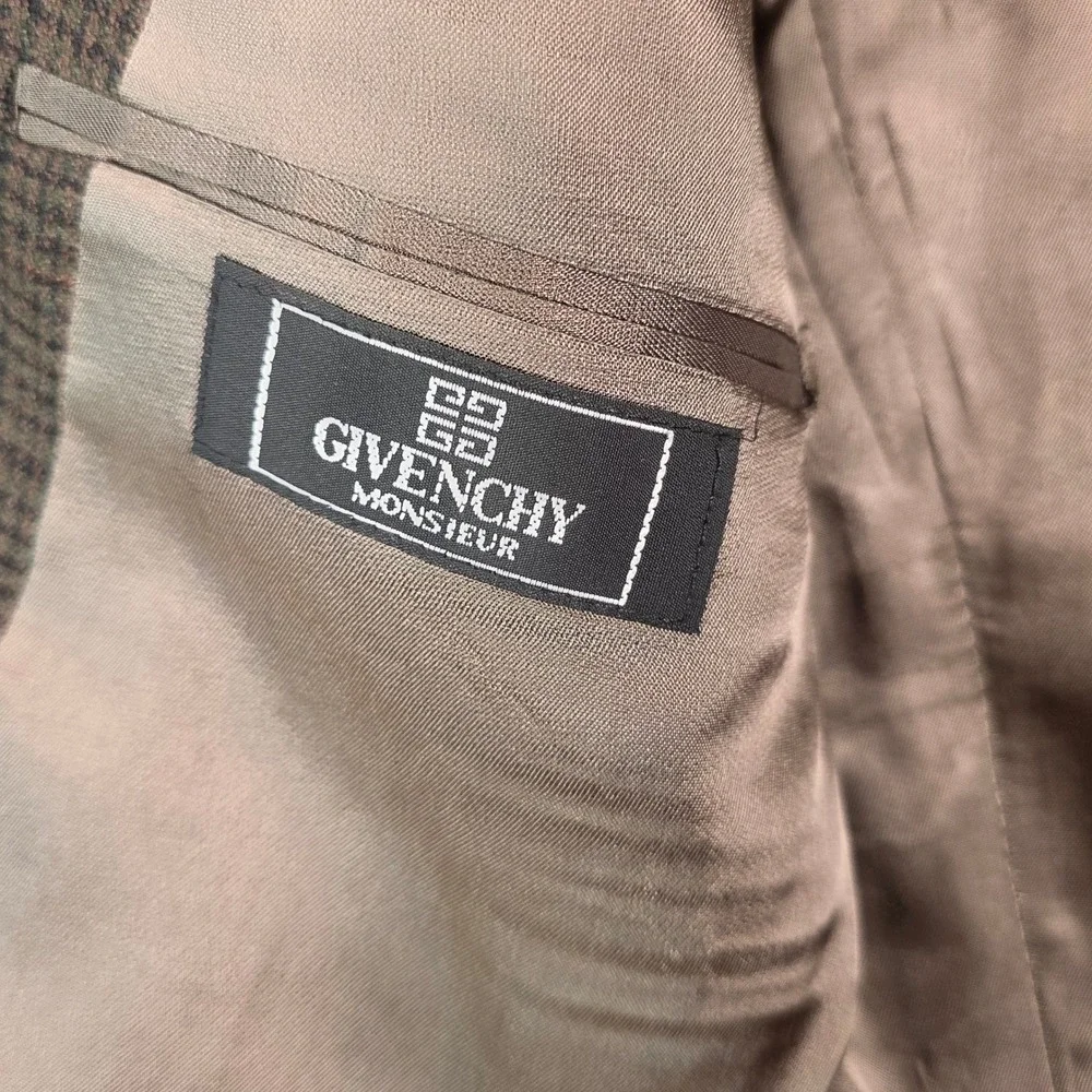 Vintage Givenchy Monsieur Blazer Men 40R Wool Plaid Check Luxury Designer Jacket
